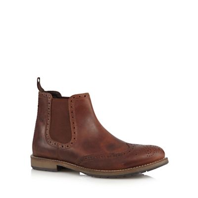 Tan leather chelsea brogue boots